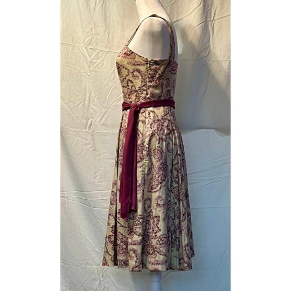 Ann Taylor Loft Dress Women's Tan/Purple Paisley A-line Sleeveless Belted Sz 0 - Picture 3 of 9